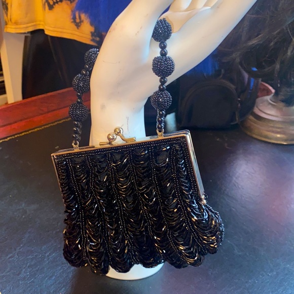 Handbags - Small Black Beaded Vintage Evening Purse